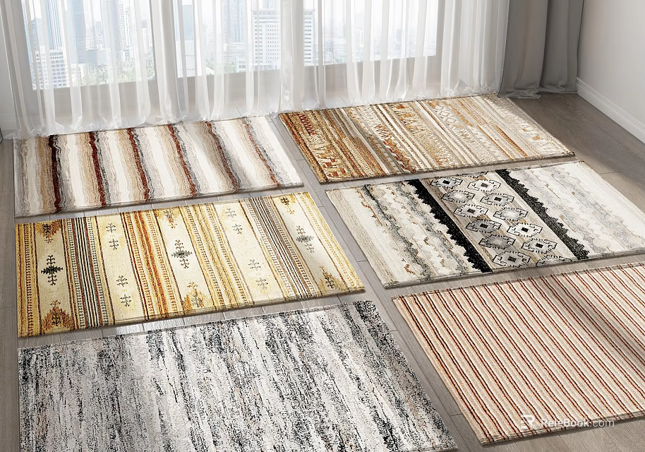 Various Square Rug Designs With Different Patterns For Home Living Spaces 3d model