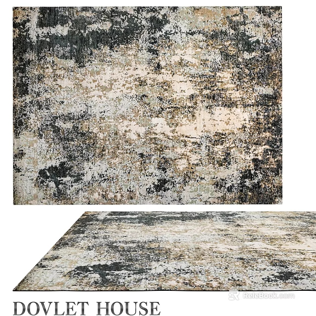 Square Rug With Abstract Distressed Pattern Neutral Tones Vintage Design For Home Decor 3d model 