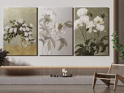 Botanical Paintings as Wall Art for Home Decor with Floral Designs in Neutral Tones 3d model