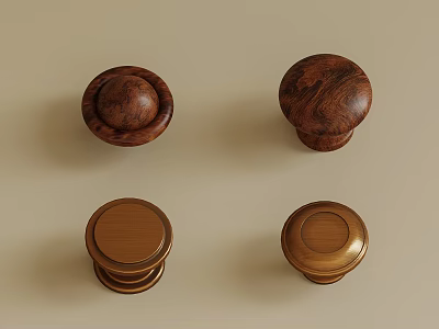 Four Decorative Wooden And Metal Round Vintage Furniture Cabinet Knobs 3d model