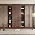 Elegant Dark Brown Wooden Wardrobe With Lattice Doors And Storage Shelves In Modern Interior