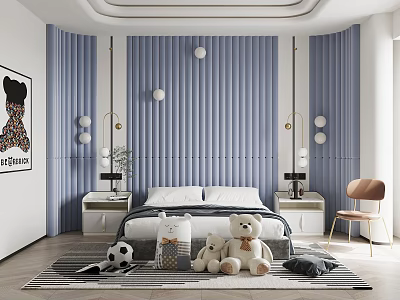Cozy Modern Kids Bedroom With Plush Toys And Soccer Ball 3d model