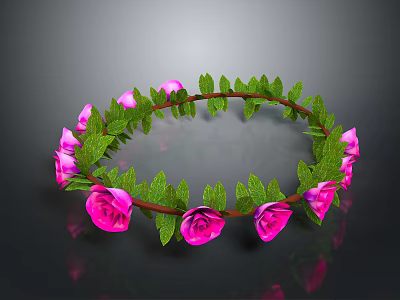 Elegant Circular Plant Wreath Adorned With Pink Roses And Green Leaves For Decoration 3d model