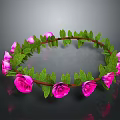 Elegant Circular Plant Wreath Adorned With Pink Roses And Green Leaves For Decoration