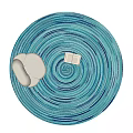 Round Rug with Teal Spiral Stripes featuring Open Book and White Cushioned Chair