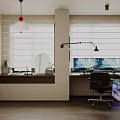 Modern Study Room Interior With Multiple Monitors Desk Chair Lamp And Shelves