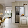 Elegant Luxury Kitchen Interior With Marble Island Wooden Cabinets And Pendant Light