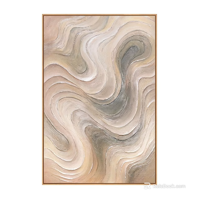 Modern Abstract Painting With Swirling Beige Gray And Light Brown Curved Lines 3d model 