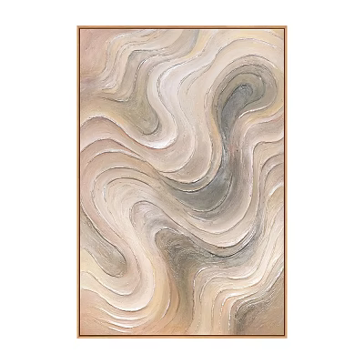 Modern Abstract Painting With Swirling Beige Gray And Light Brown Curved Lines 3d model