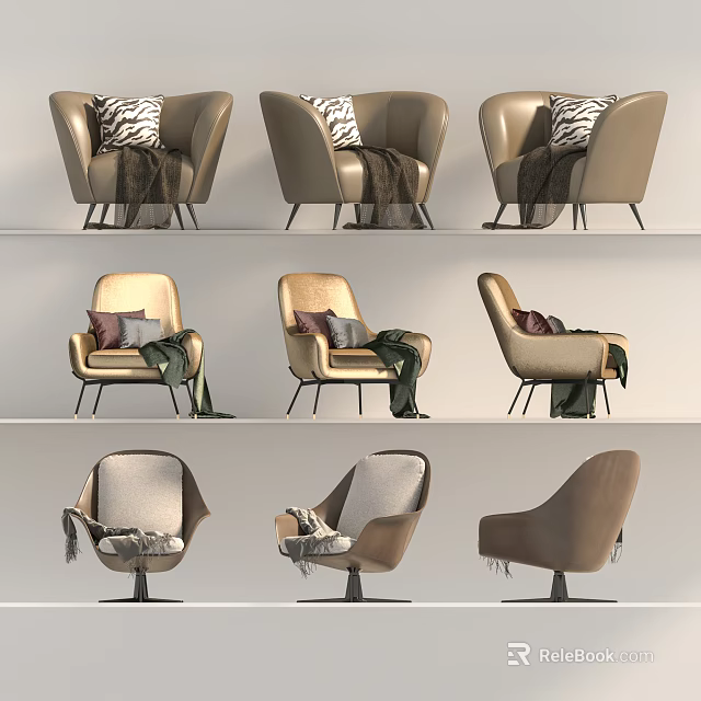 Stylish Single Sofa Designs With Neutral Tones Cushions And Decorative Blankets 3d model