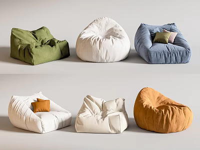 Colorful Bean Bag Chairs In Green White Blue Orange For Comfortable Home Seating 3d model