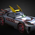 Cartoon Style Racing Car With Yellow Spoiler Green Eyes And Red Wheels