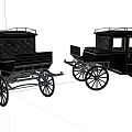 Two Elegant Black Vintage Carriages With Gold Accents And Spoked Wheels