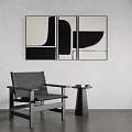 Modern Minimalist Interior With Abstract Wall Art Armchair And Small Round Table