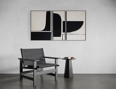 Modern Minimalist Interior With Abstract Wall Art Armchair And Small Round Table 3d model