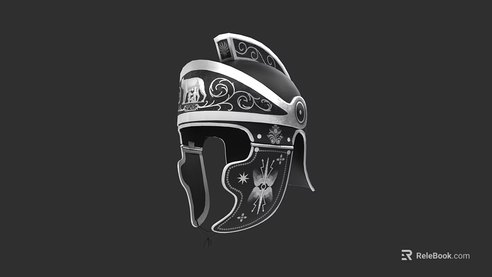 Roman Helmet With Ornate Silver Accents And Intricate Carved Star Motifs 3d model 
