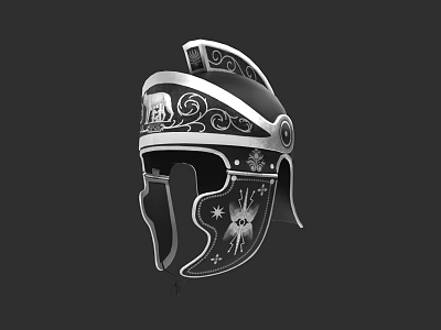 Roman Helmet With Ornate Silver Accents And Intricate Carved Star Motifs 3d model