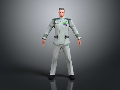 Game and Movie Character 3D Model Wearing Gray Uniform With Decorative Badge Standing Pose 3d model