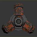 Futuristic Industrial Mechanical Device With Detailed Red Gray Textures Glowing Yellow Parts And Circular Patterns