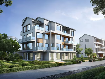 Modern Detached Villa With Glass Balconies And Lush Surroundings 3d model