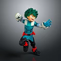 Anime Character Action Figure Featuring Green Hair Teal Costume Red Belt Black Shoes Jumping Pose