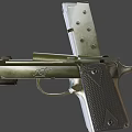 Stainless Steel Pistol With Textured Black Grip And Sleek Design Features Trigger And Barrel