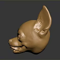 Golden Shiny Chihuahua Head Sculpture With Reflective Surface And Artistic Design