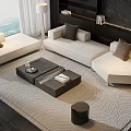 Modern Luxury Sofa And Coffee Table Set With White Upholstery Marble Top And Area Rug