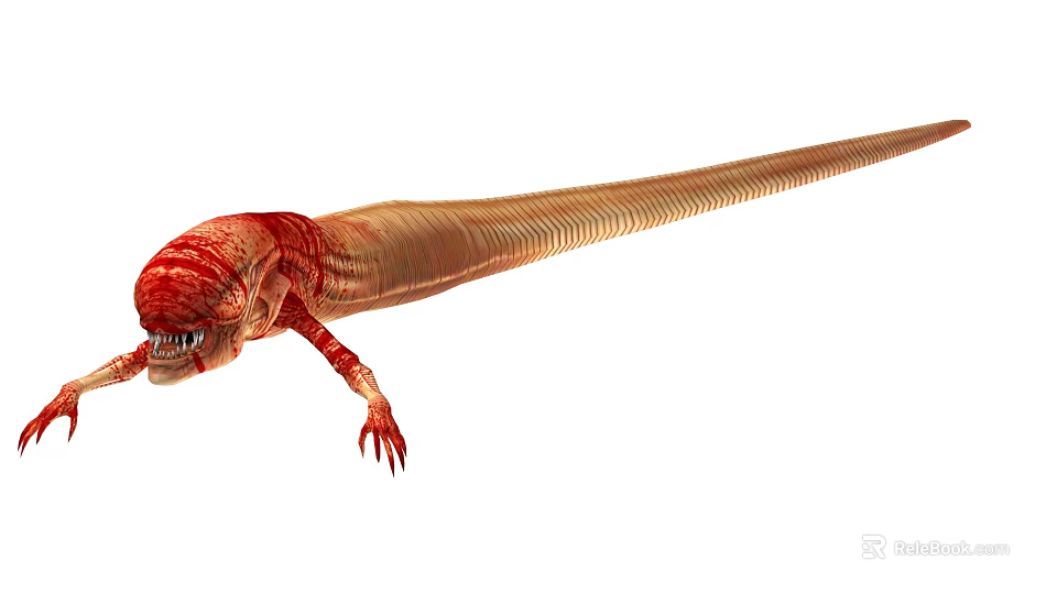 Mythical Reptilian Creature With Red Head Sharp Teeth Claws And Long Slender Body 3d model 
