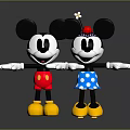 Mickey Minnie Plush Dolls with Red Shorts Yellow Buttons Blue Polka Dot Dress Arms Outstretched