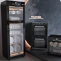 Modern Black Kitchen Appliances with Glass Door Cabinets Oven and Interior Lighting