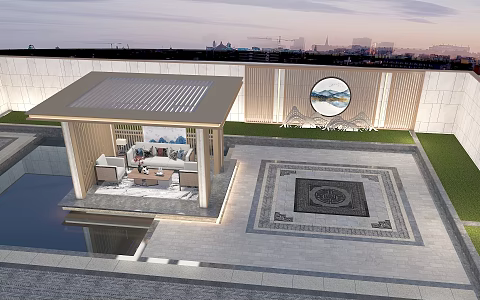 New Chinese Style Pavilion Landscape Wall 3d model
