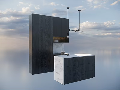 Modern Black Kitchen Cabinets With Sleek Design And Marble Countertop 3d model