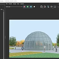 Transparent Glass Dome Sunshade For Outdoor Garden Recreation Area With Blue Sky And Pedestrians