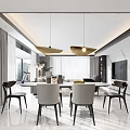 Modern Living and Dining Room Interior with Open Concept Sofa Coffee Table and Large Windows