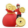 Modern Gold Coin Cartoon Characters New Year Scene Cartoon Men 3d model