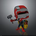 Cartoon Superhero Figure With Red And Silver Helmet Yellow Blue Cape Red Boots Holding Hammer