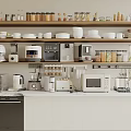 Essential Modern Kitchen Appliances with Cabinets Shelves Jars and Dishes Setup 3d model