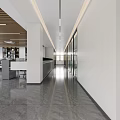 Modern Office Open Space With Large Conference Table Laptop Wooden Wall Green Plant Hanging Lights