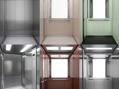 Modern Elevator Lobby Design Featuring Metal Wood Green Panels And Ceiling Lights 3d model