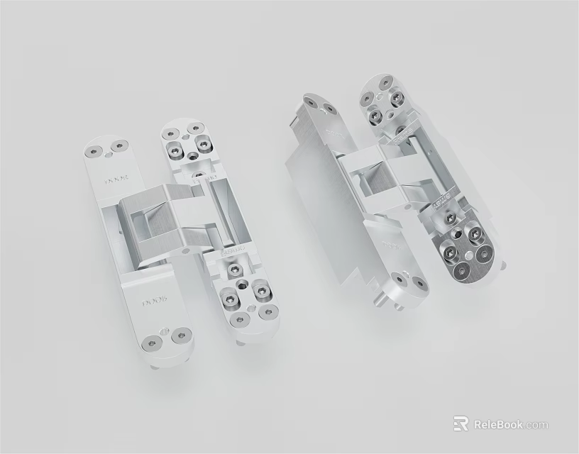Pair of Precision Engineered Silver Metal Mechanical Connector Parts With Multiple Screws 3d model 