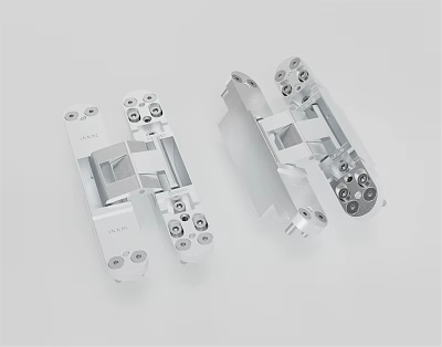 Pair of Precision Engineered Silver Metal Mechanical Connector Parts With Multiple Screws 3d model