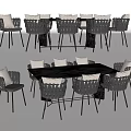 Modern Rectangular Dining Table Set With Gray Woven Chairs And White Cushions 3d model