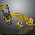 Yellow Mechanical Robotic Arm With Black Warning Stripes And Industrial Design Structure 3d model