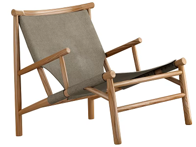 Leisure Chair With Wooden Frame And Gray Cushion In Modern Minimalist Design 3d model