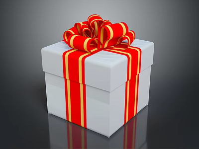 White Gift Box With Red And Gold Ribbons And Large Bow For Daily Life 3d model