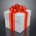 White Gift Box With Red And Gold Ribbons And Large Bow For Daily Life