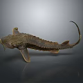 Ancient Aquatic Fish 3D Model Featuring Flat Head Broad Body Long Tail Yellow Scaly Texture 3d model
