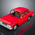Red Pixel Art Vintage Sedan 3D Rendered with Classic Design and Shiny Finish
