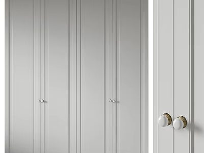 Minimalist Modern Wardrobe Design With Light Gray Vertical Lines And Metal Round Knobs 3d model